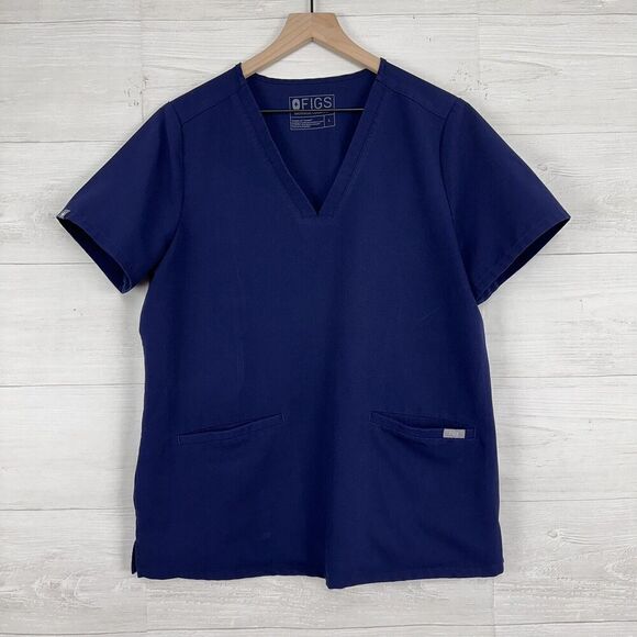 Figs Casma‎ Scrub Top Women L Navy Blue Three Pocket Short Sleeve Nurse Medical - Picture 14 of 14